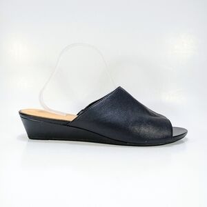 Clarks Artisan Sense Slide Womens 12 Black Leather Wedge Slip On Slide Sandals